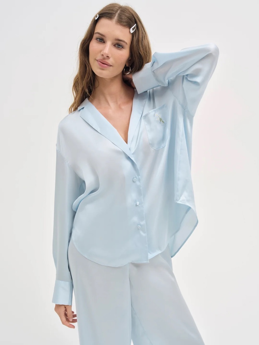 For Love & Lemons Light Blue Button-Down Everyday PJ Top | Small | NWT